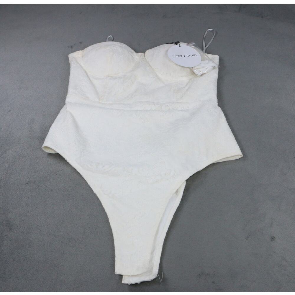 Ivory & Chain Lace Corset Bodysuit Women's White Floral Lace Size 8 NWT